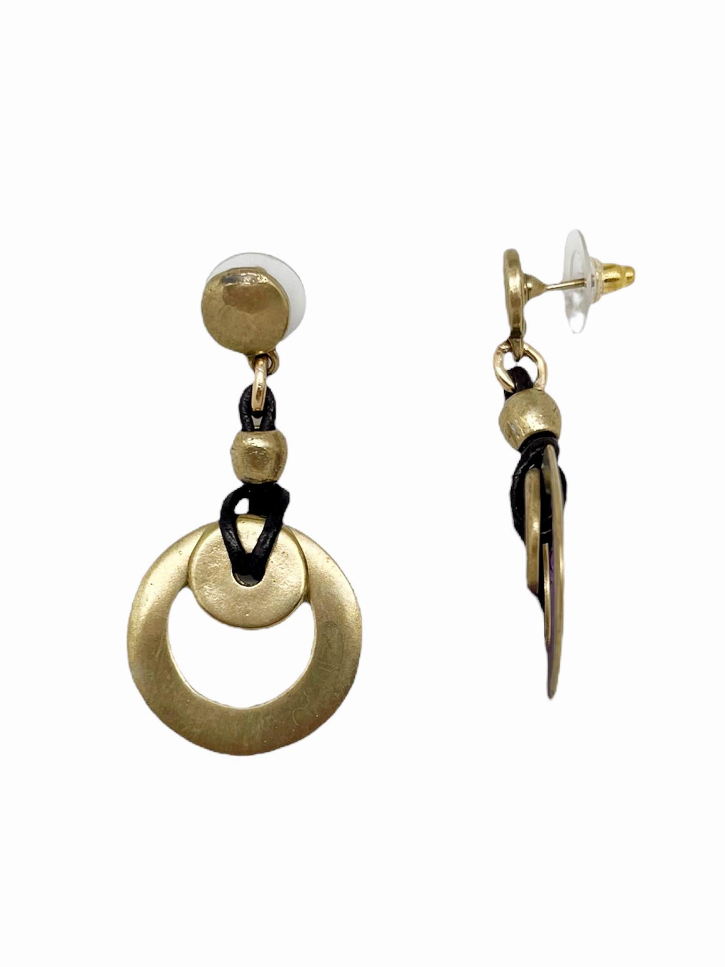 Pendiente dorado y cuero marrón Miro chapado