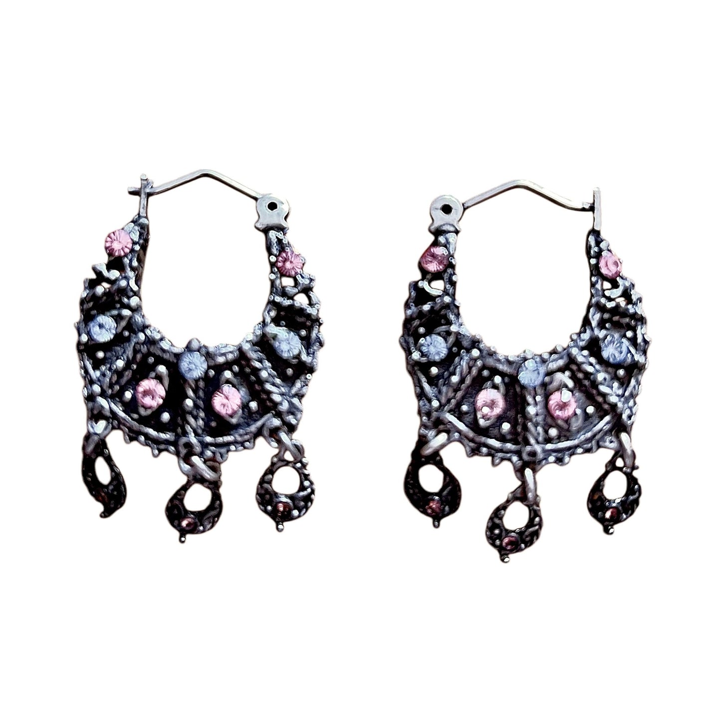 Aro doble 2 caras colgantes y cristal SW plata 10µ envejecido