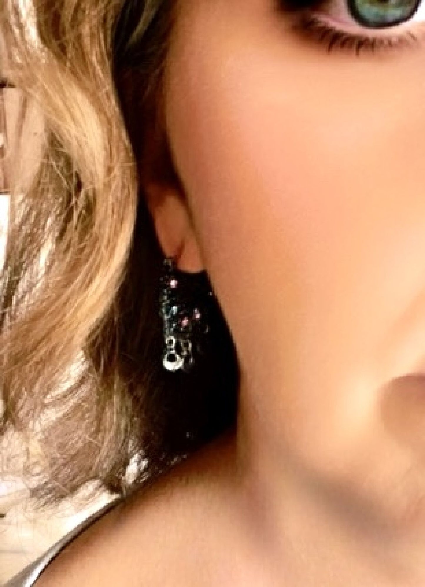 Aro doble 2 caras colgantes y cristal SW plata 10µ envejecido
