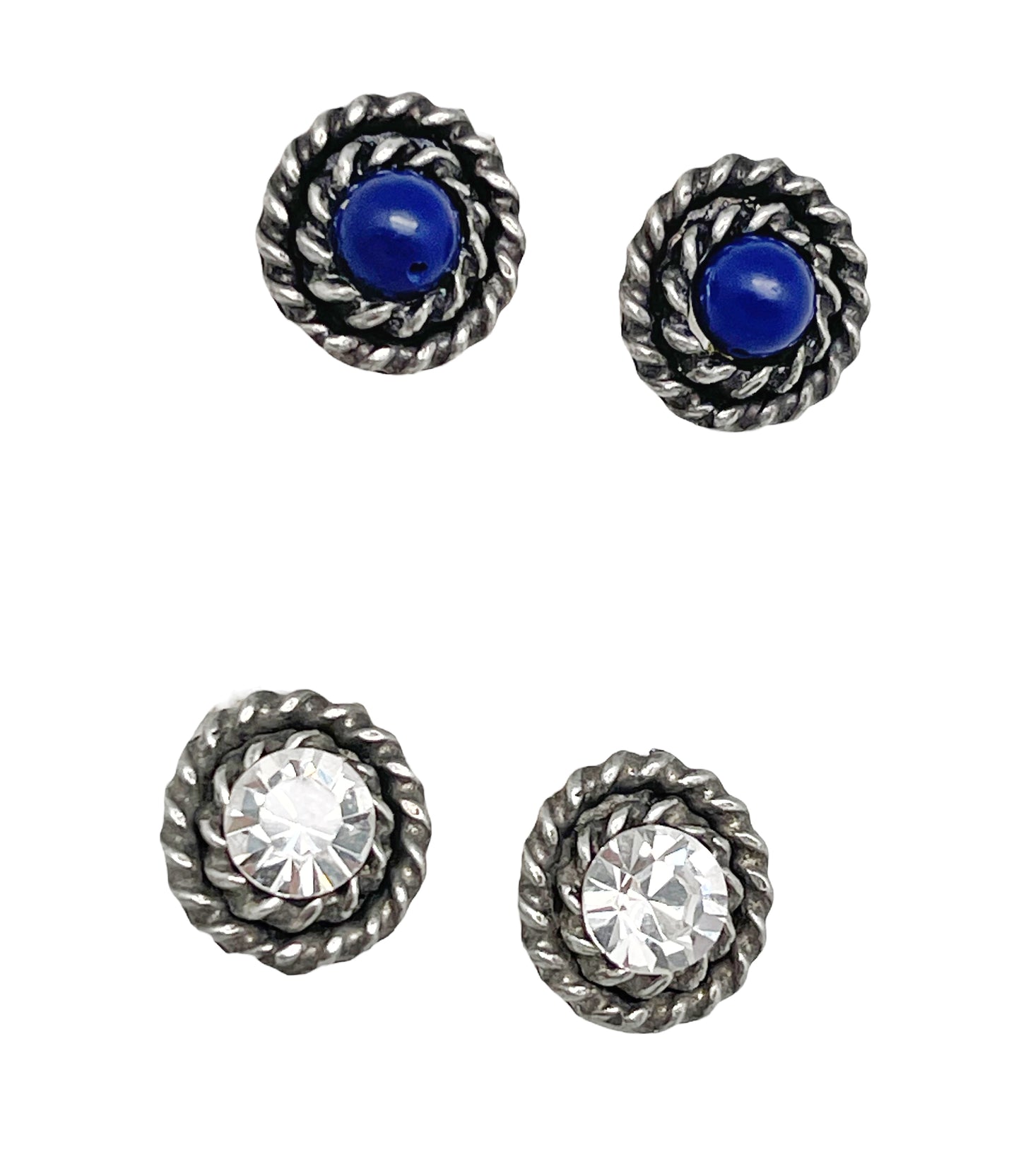 Pack de pendientes redondo filiigrana Sw cristal y Piedra azul_lapislazuli plata 10µ