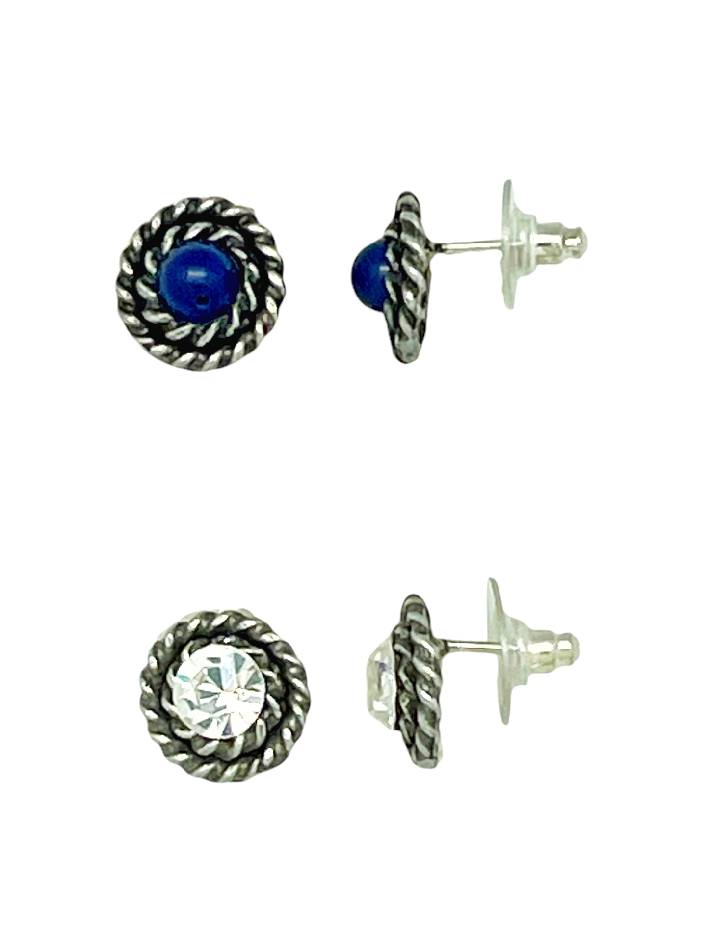 Pack de pendientes redondo filiigrana Sw cristal y Piedra azul_lapislazuli plata 10µ