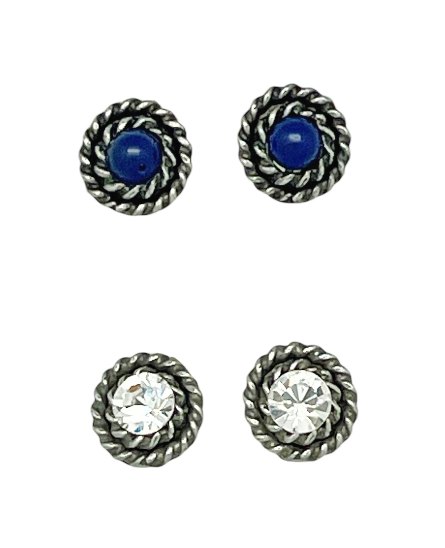 Pack de pendientes redondo filiigrana Sw cristal y Piedra azul_lapislazuli plata 10µ