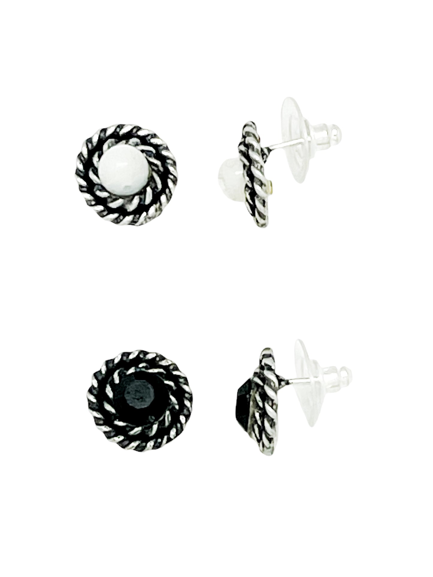 Pack de pendientes redondo filiigrana piedra nacar y SW negro plata 10µ