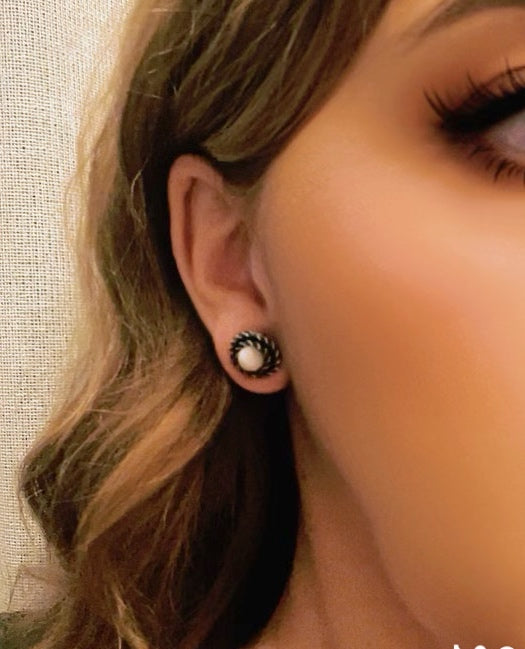 Pack de pendientes redondo filiigrana piedra nacar y SW negro plata 10µ