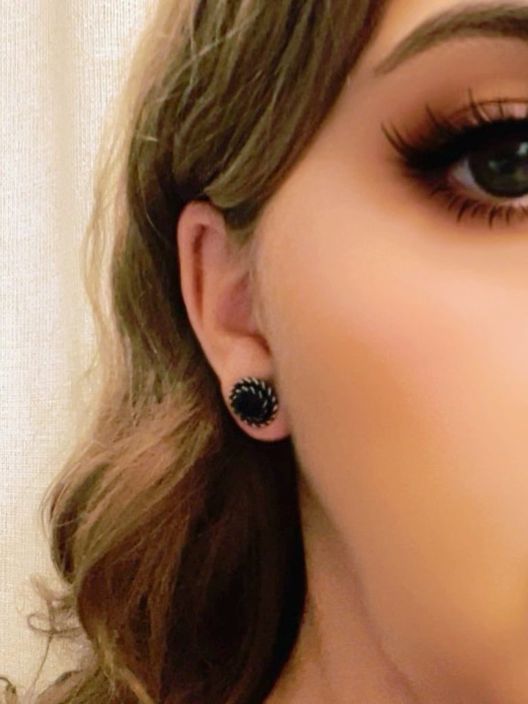Pack de pendientes redondo filiigrana piedra nacar y SW negro plata 10µ
