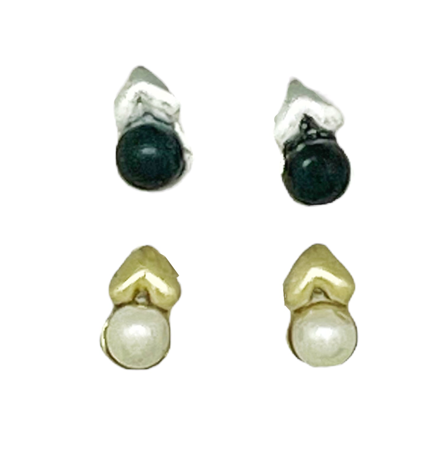 Pack de pendientes corazón mini con bolita en plata 10µ y dorado