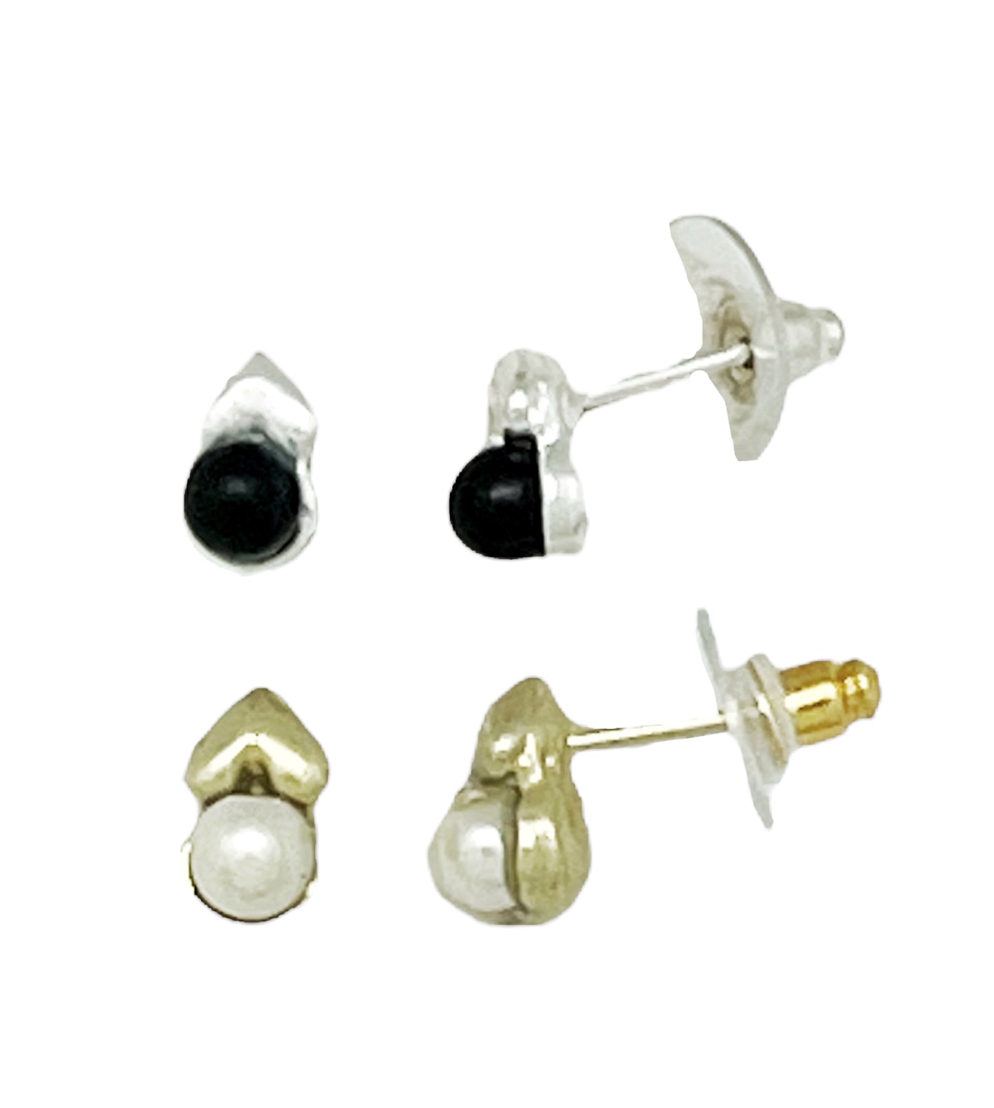 Pack de pendientes corazón mini con bolita en plata 10µ y dorado
