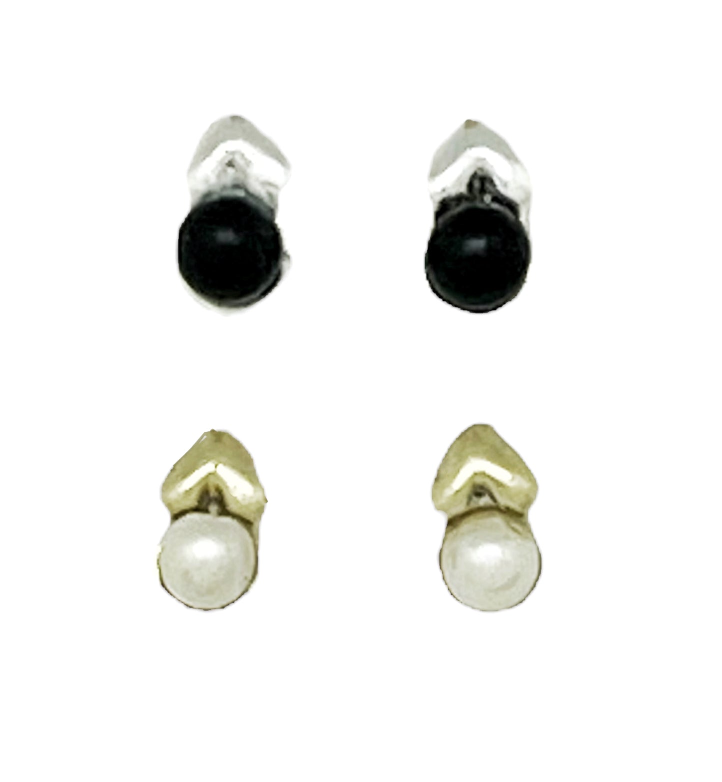 Pack de pendientes corazón mini con bolita en plata 10µ y dorado