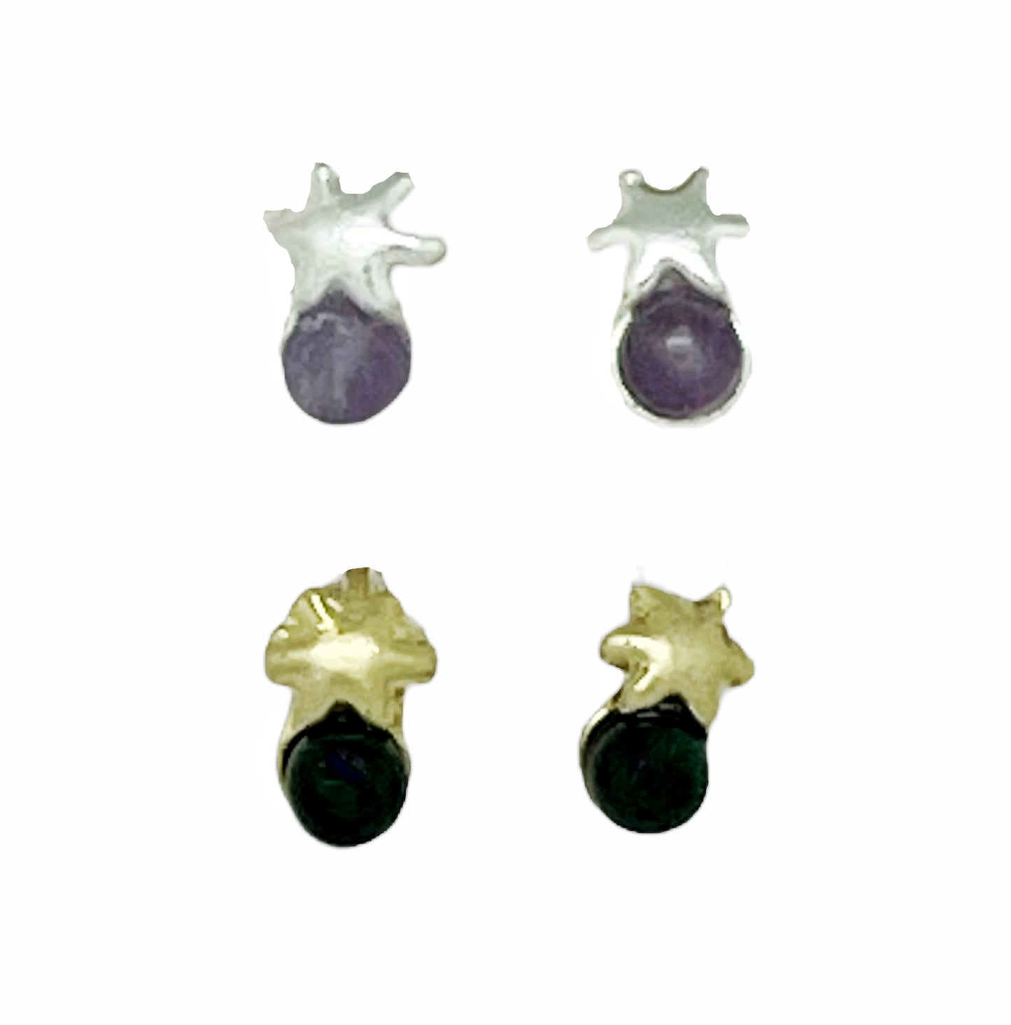 Pack de pendientes flor mini con bolita en plata 10µ y dorado