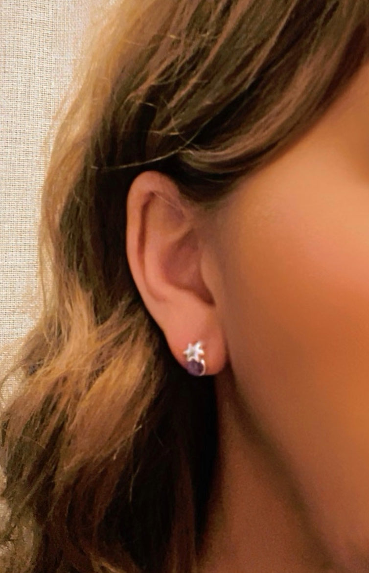 Pack de pendientes flor mini con bolita en plata 10µ y dorado