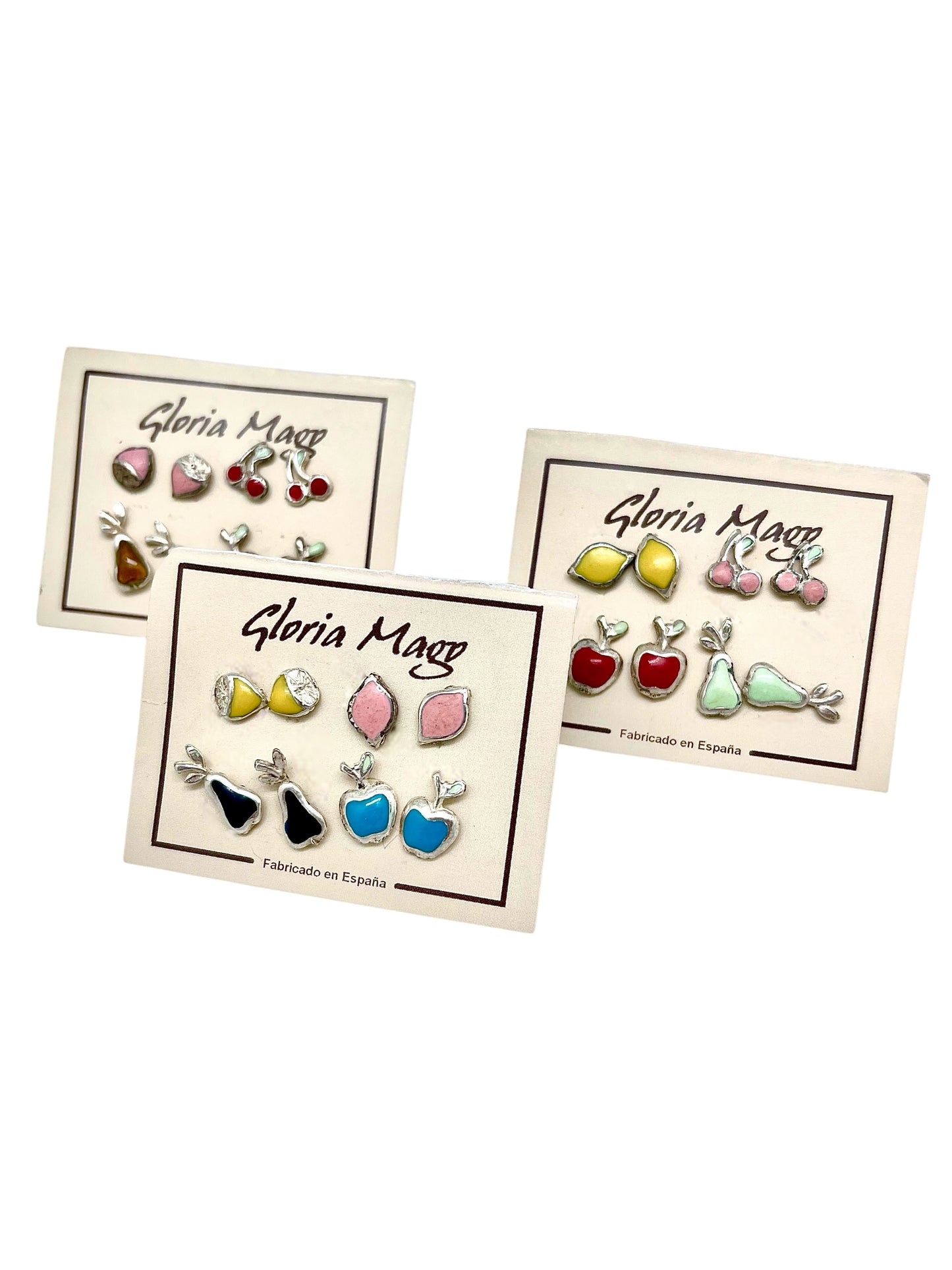 Pack 4 pares Pendientes frutas. Combo2. Plata 10µ y laca colores