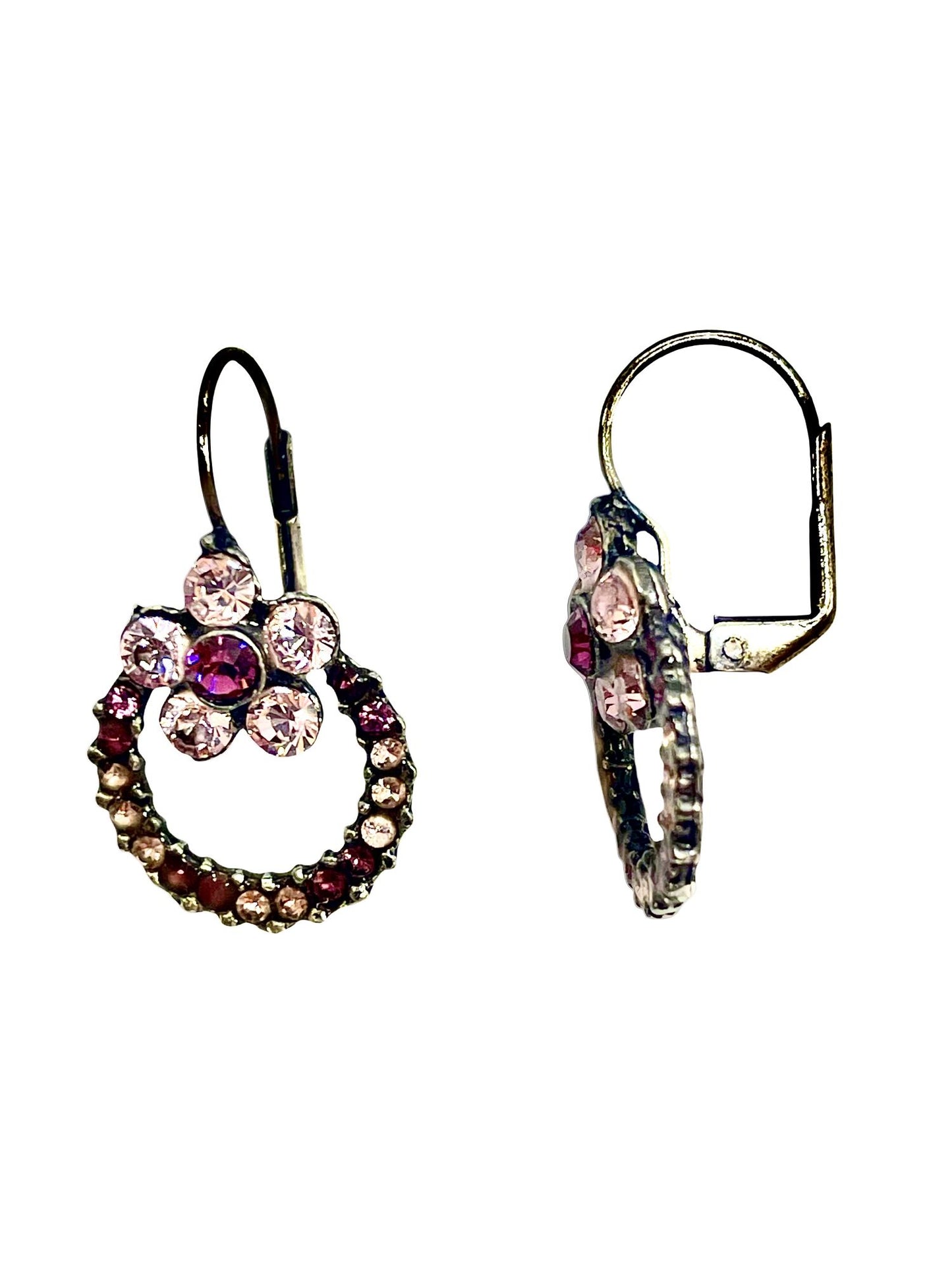 Pendiente Flor y aro en cristal Sw amatista