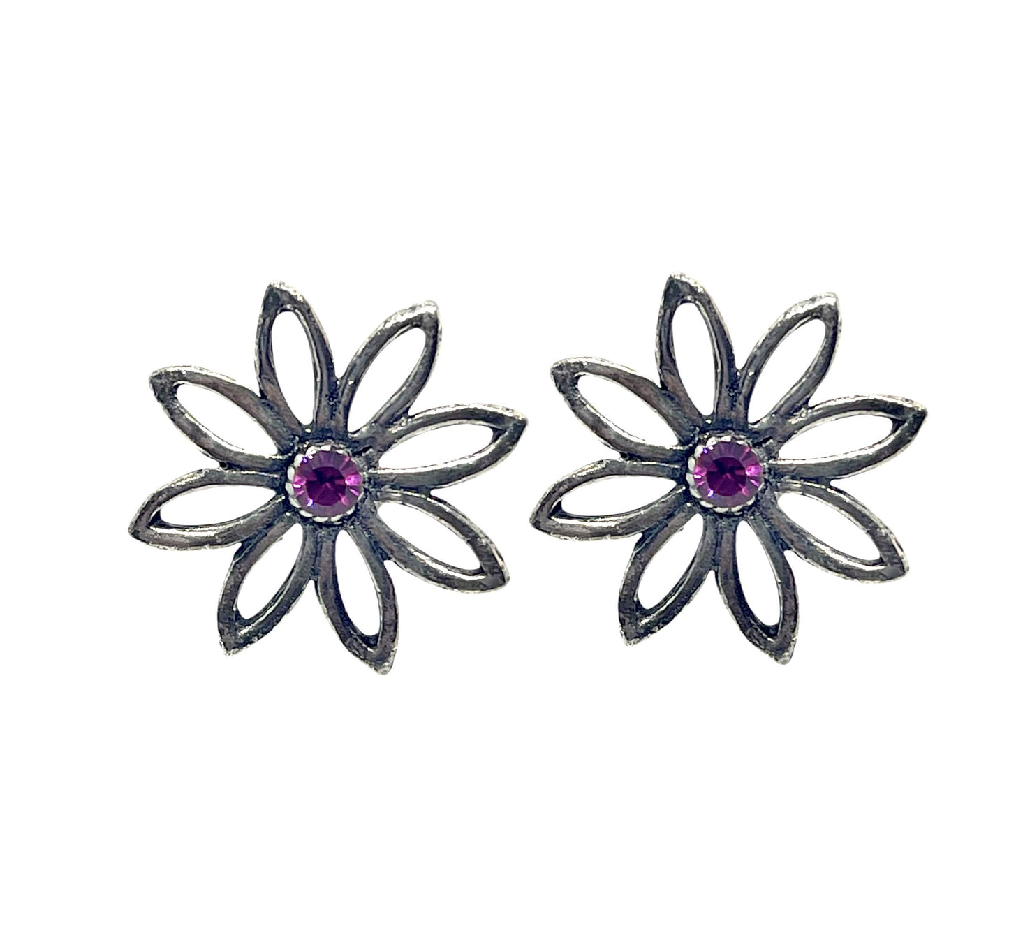 Pendiente flor cristal Sw en fuschia
