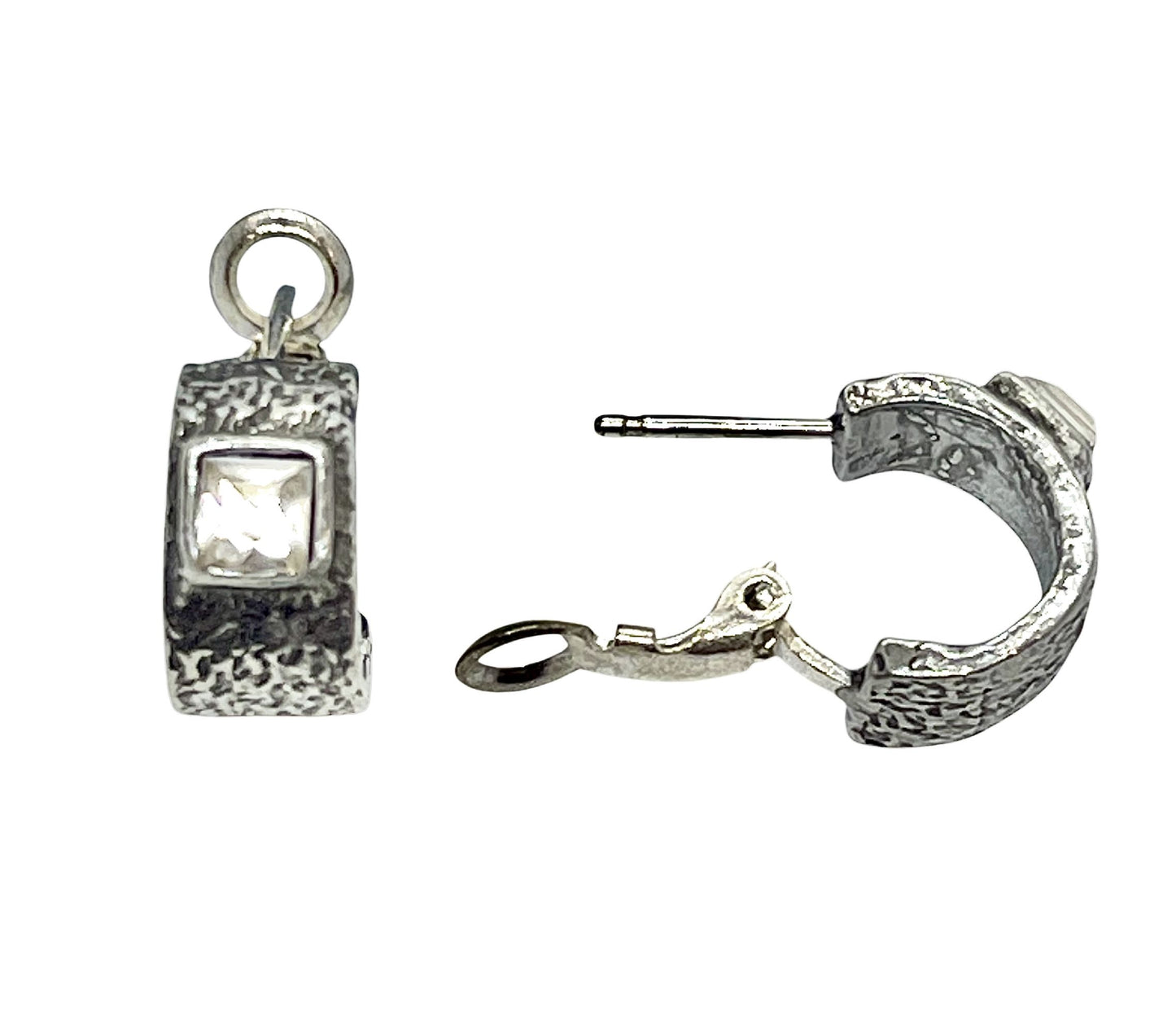 Pendiente aro plata 10µ con Sw 4x4 cristal