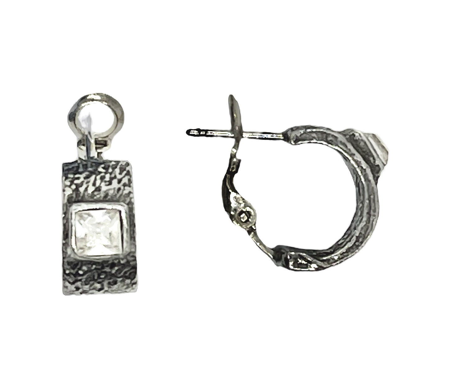 Pendiente aro plata 10µ con Sw 4x4 cristal