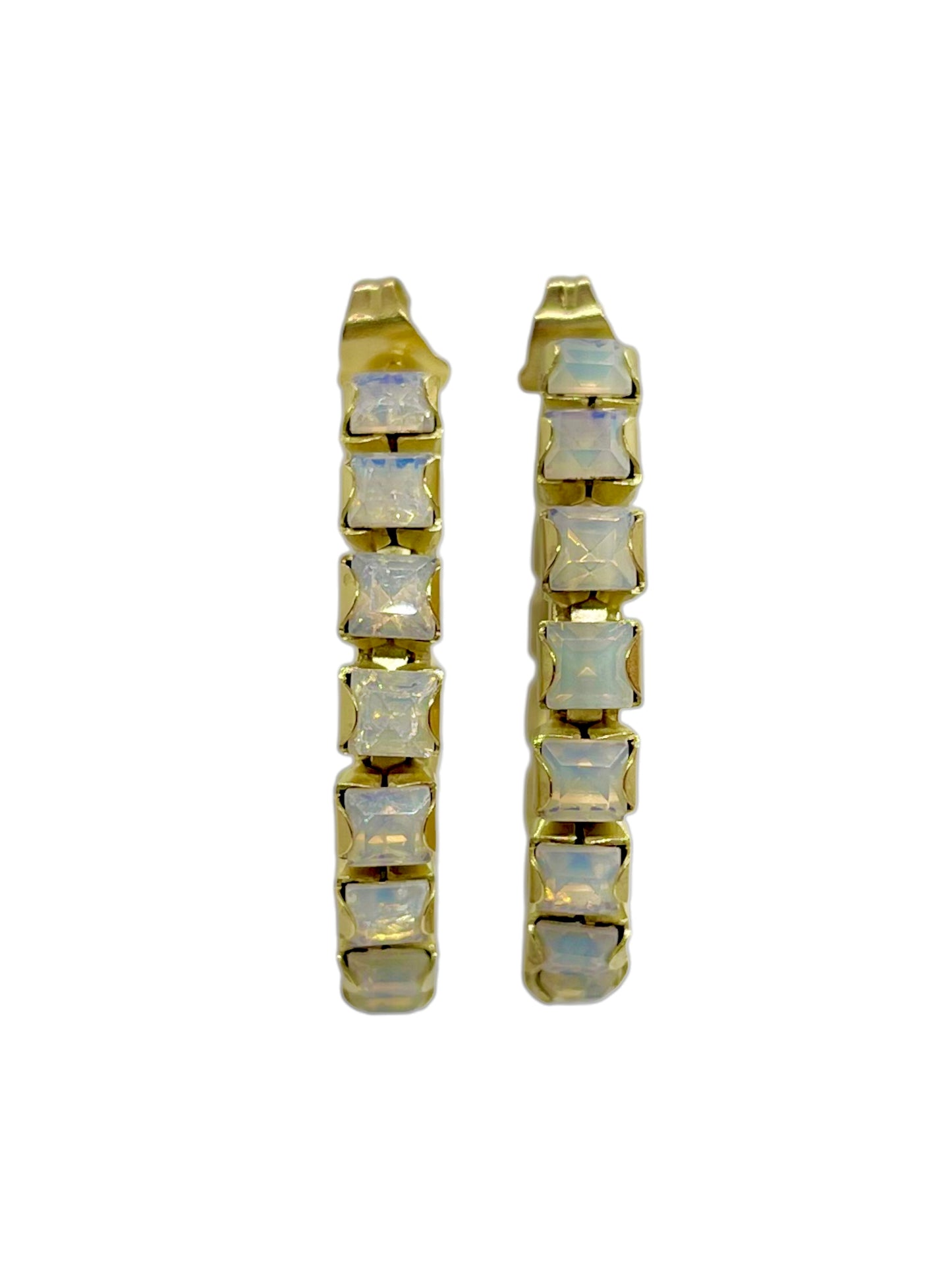 Pendiente dorado aro cristal 4x4 Sw white opal