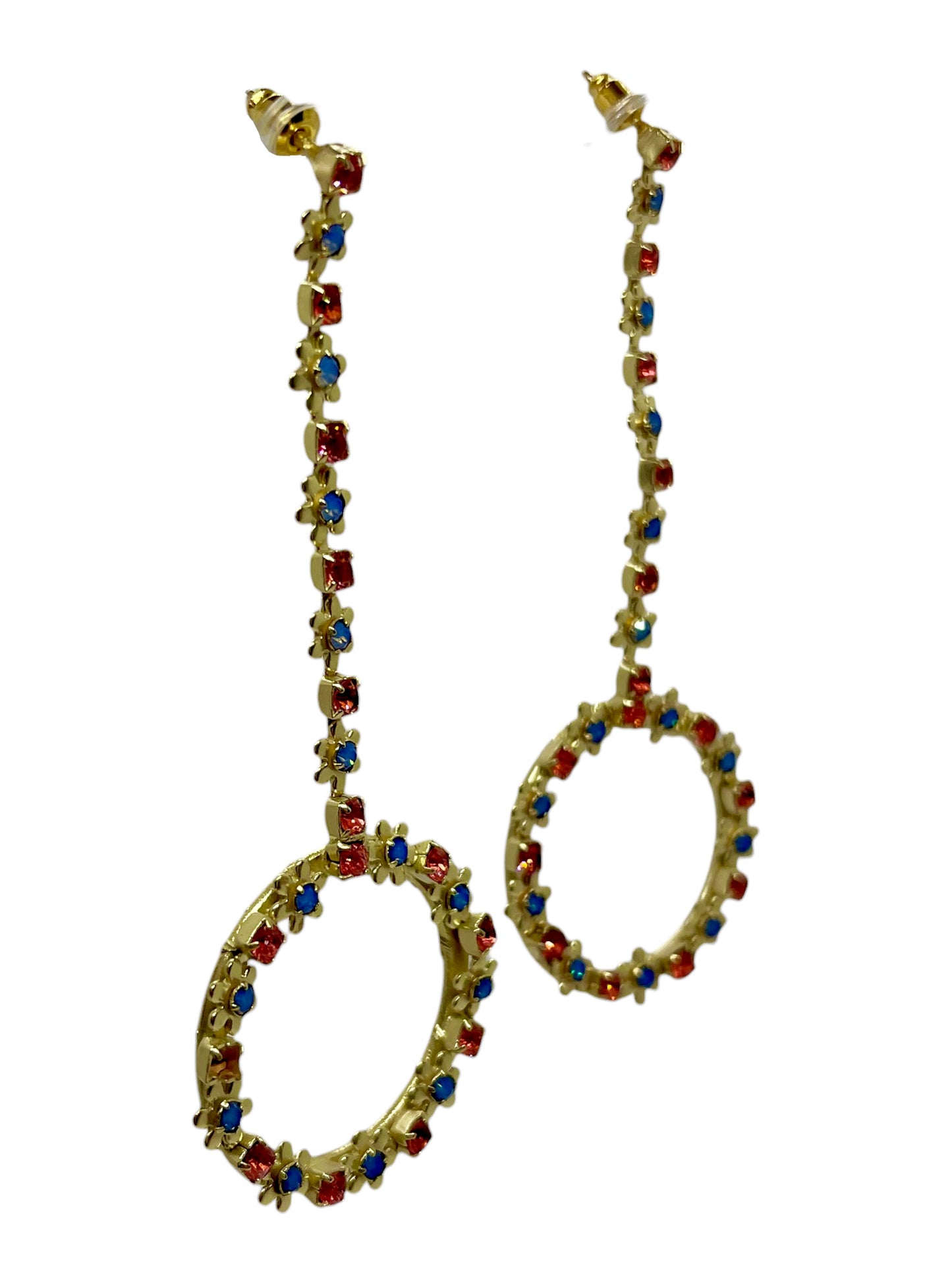 Pendiente largo colgante Sw cristal dorado blue flores
