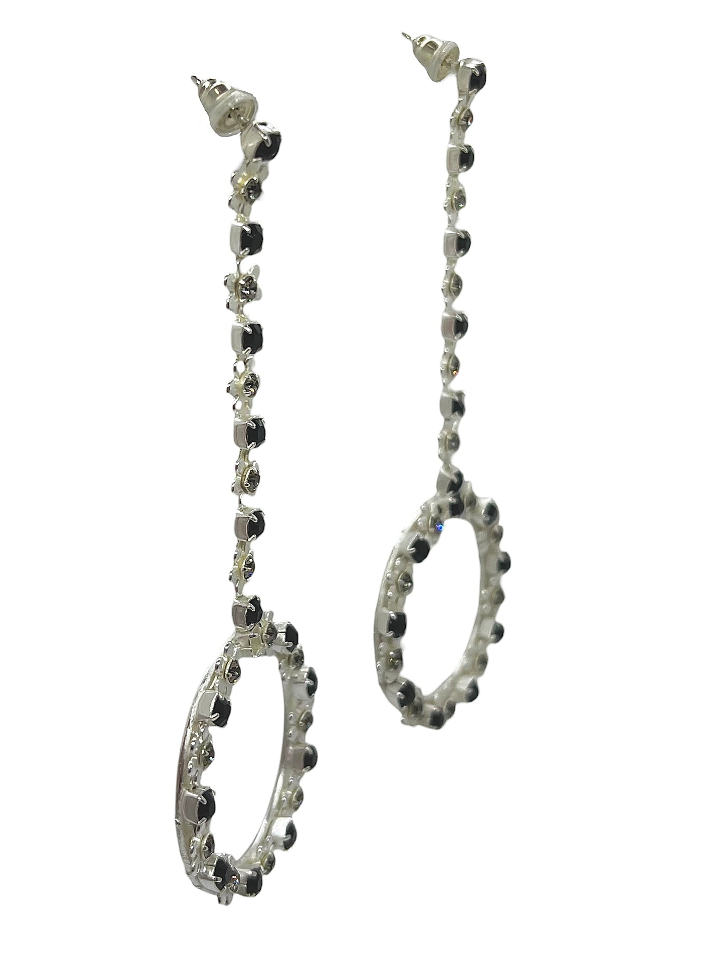 Pendiente largo colgante Sw cristal plata negro flores