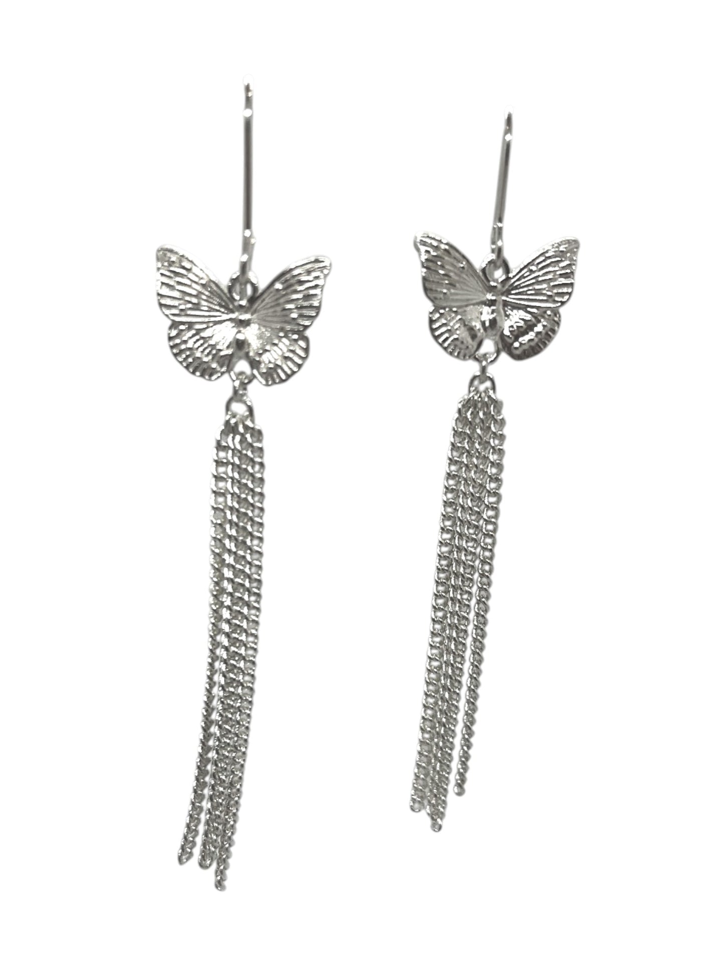 Pendiente mariposa gancho y cadenas en plata 10µ o dorado largo 8cm