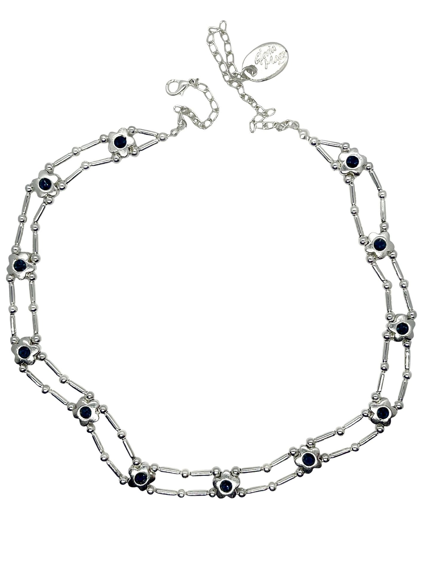 Gargantilla flores Sw en azul plata 10µ