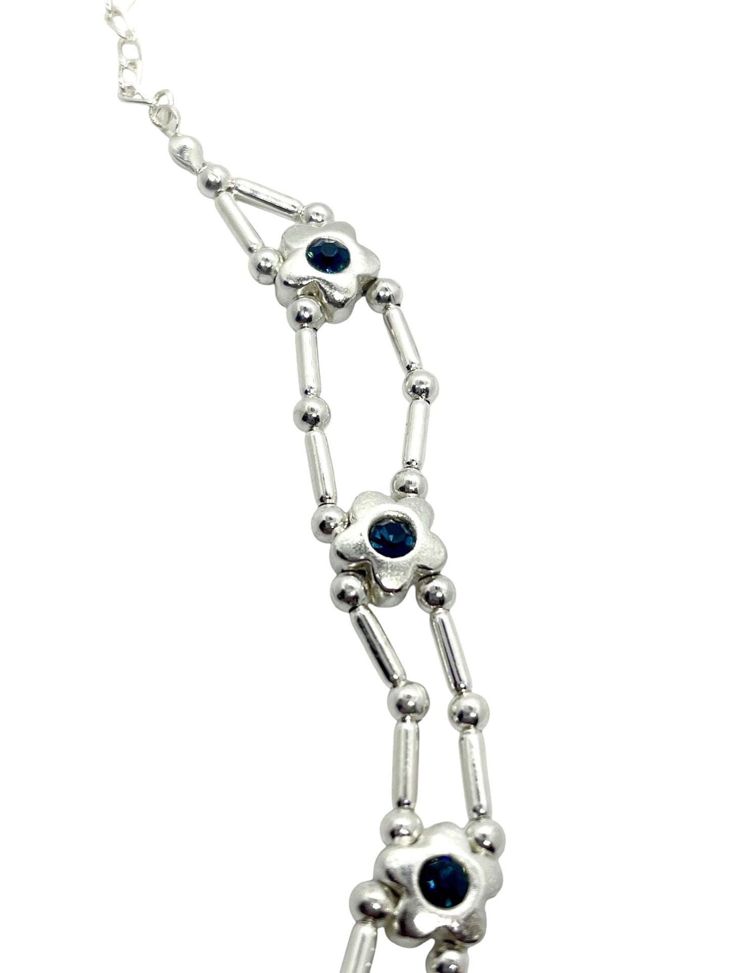 Gargantilla flores Sw en azul plata 10µ