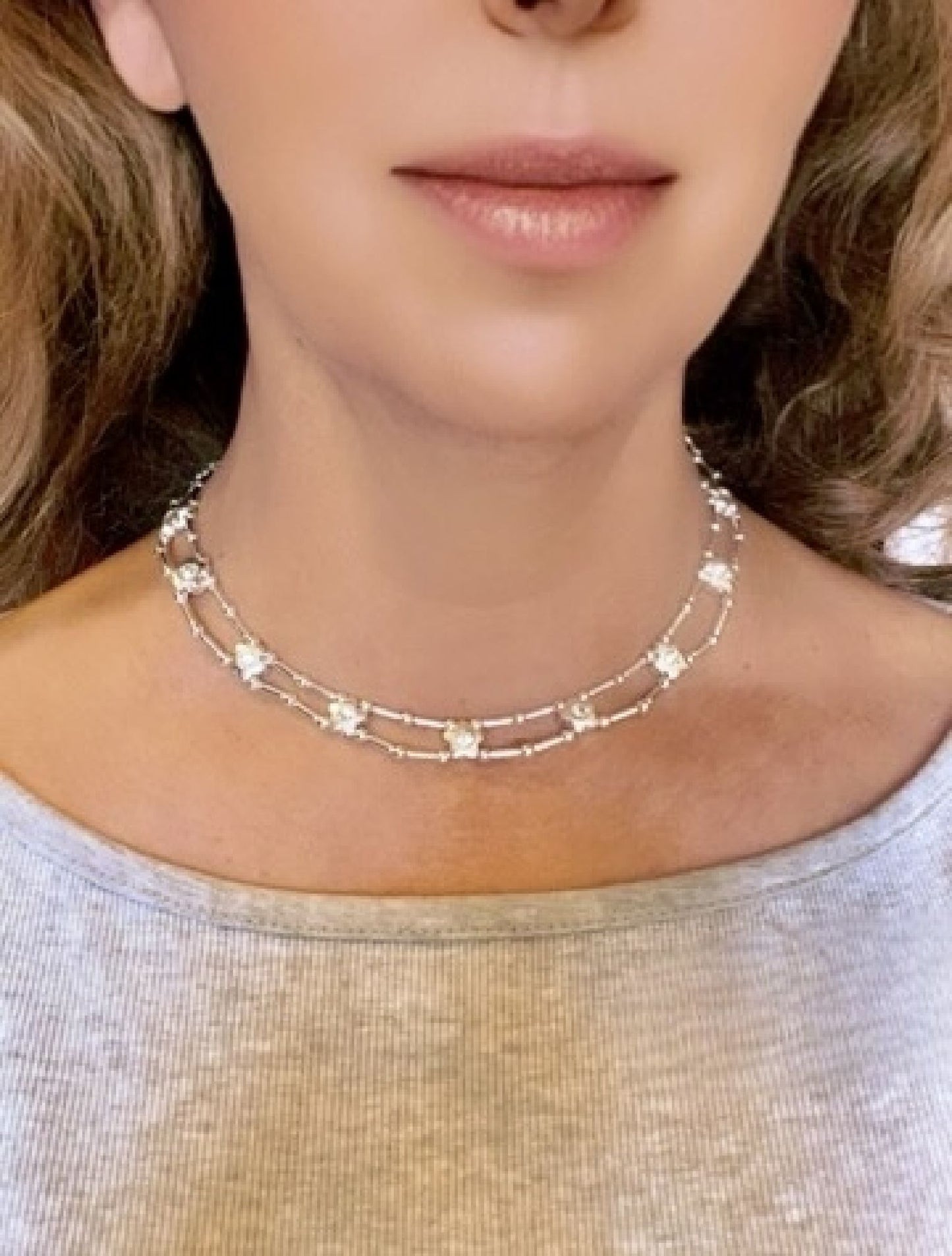 Gargantilla flores Sw en cristal plata 10µ