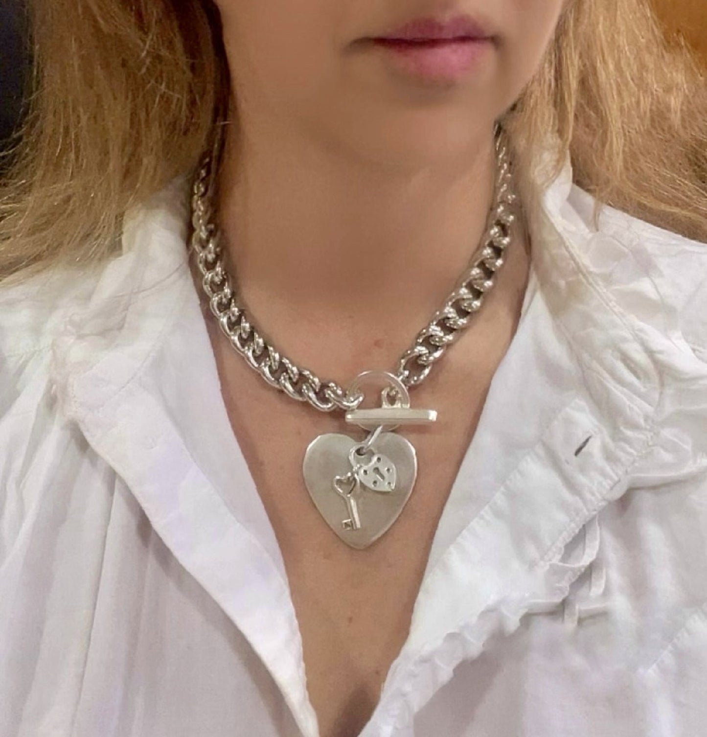 Gargantilla doble perla y cadena con cascada corazón en plata