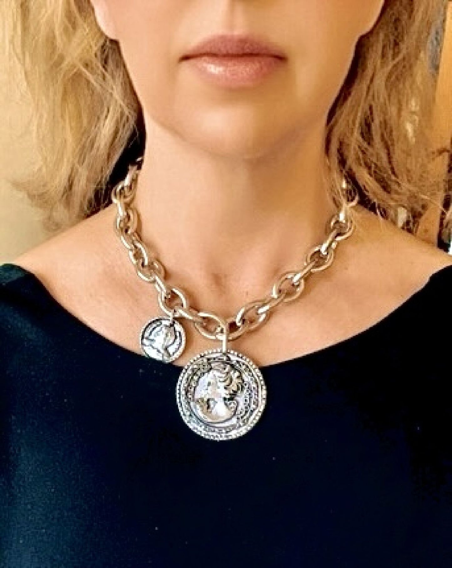 Collar plata 10µ doble moneda irregular