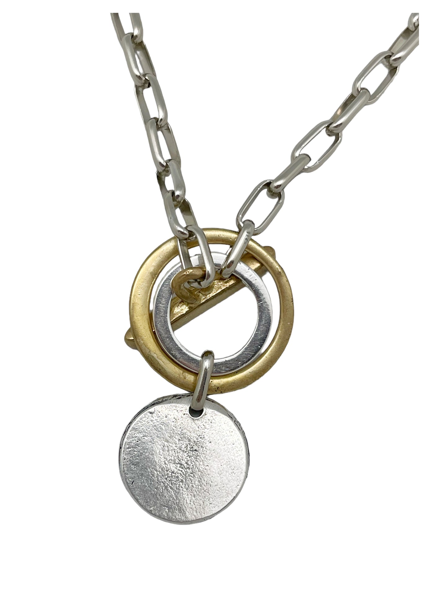 Collar plata mix con cierre Barra dorado y moneda plateado