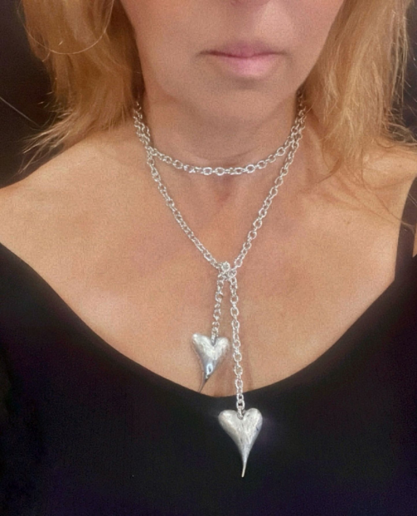 Cadena multiposición 1m doble Corazón plata chapado