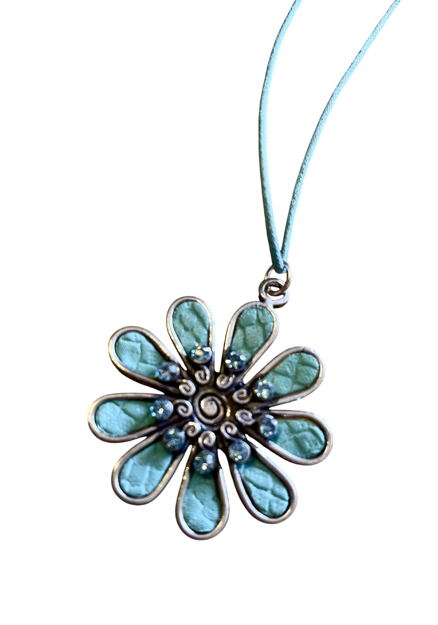 Collar largo margarita color con cristal de Sw Azul