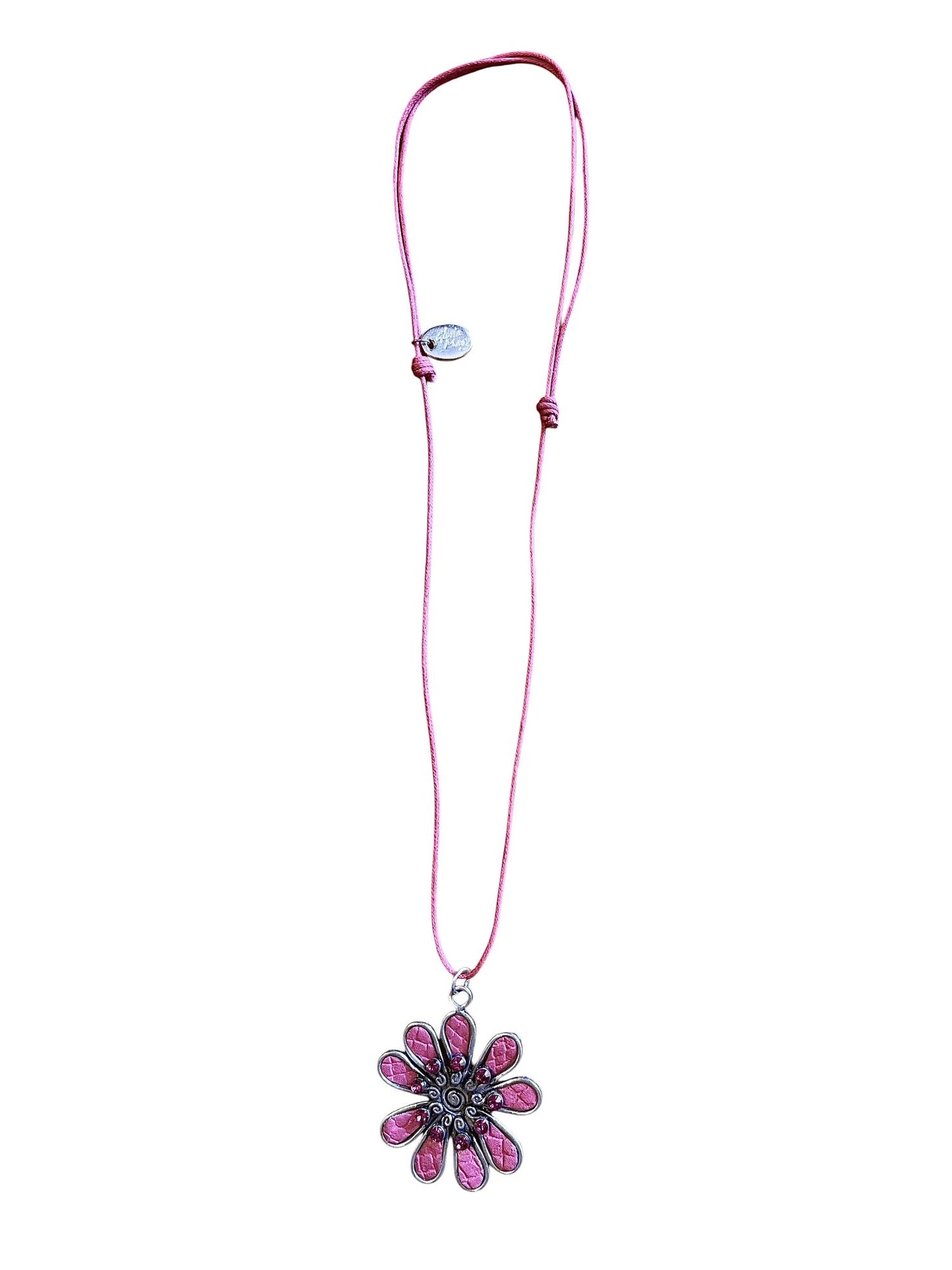Collar largo margarita color con cristal de Sw Rosa