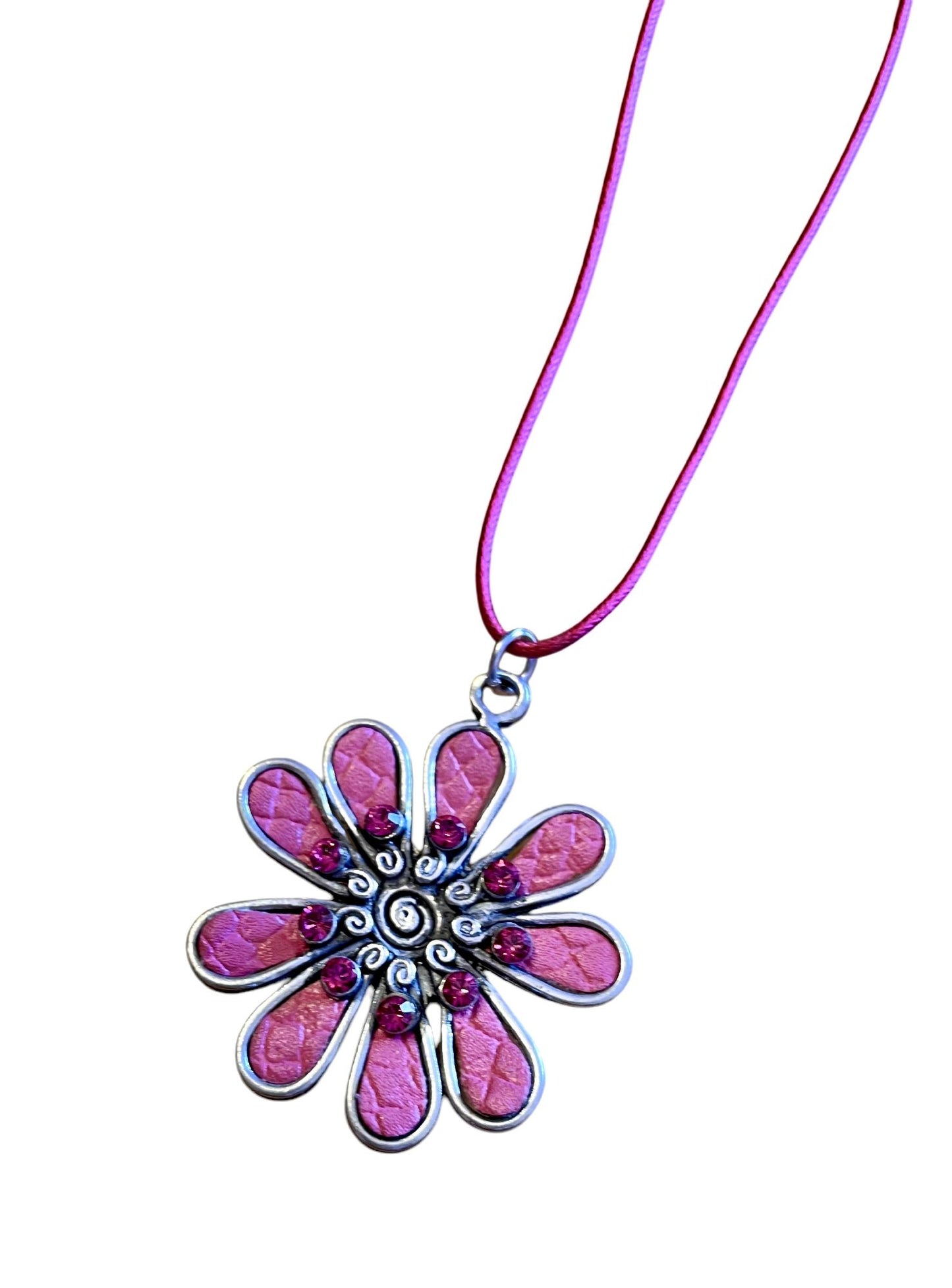 Collar largo margarita color con cristal de Sw Rosa