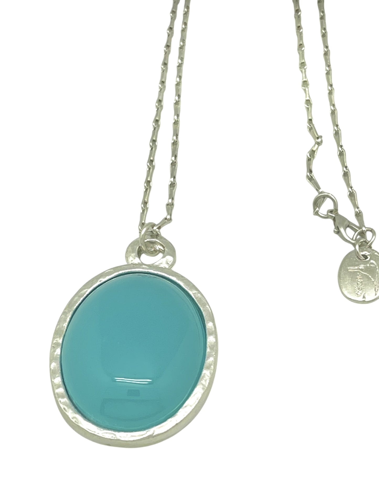 Collar largo Blue Lagoon plata 10µ y cristal oval .