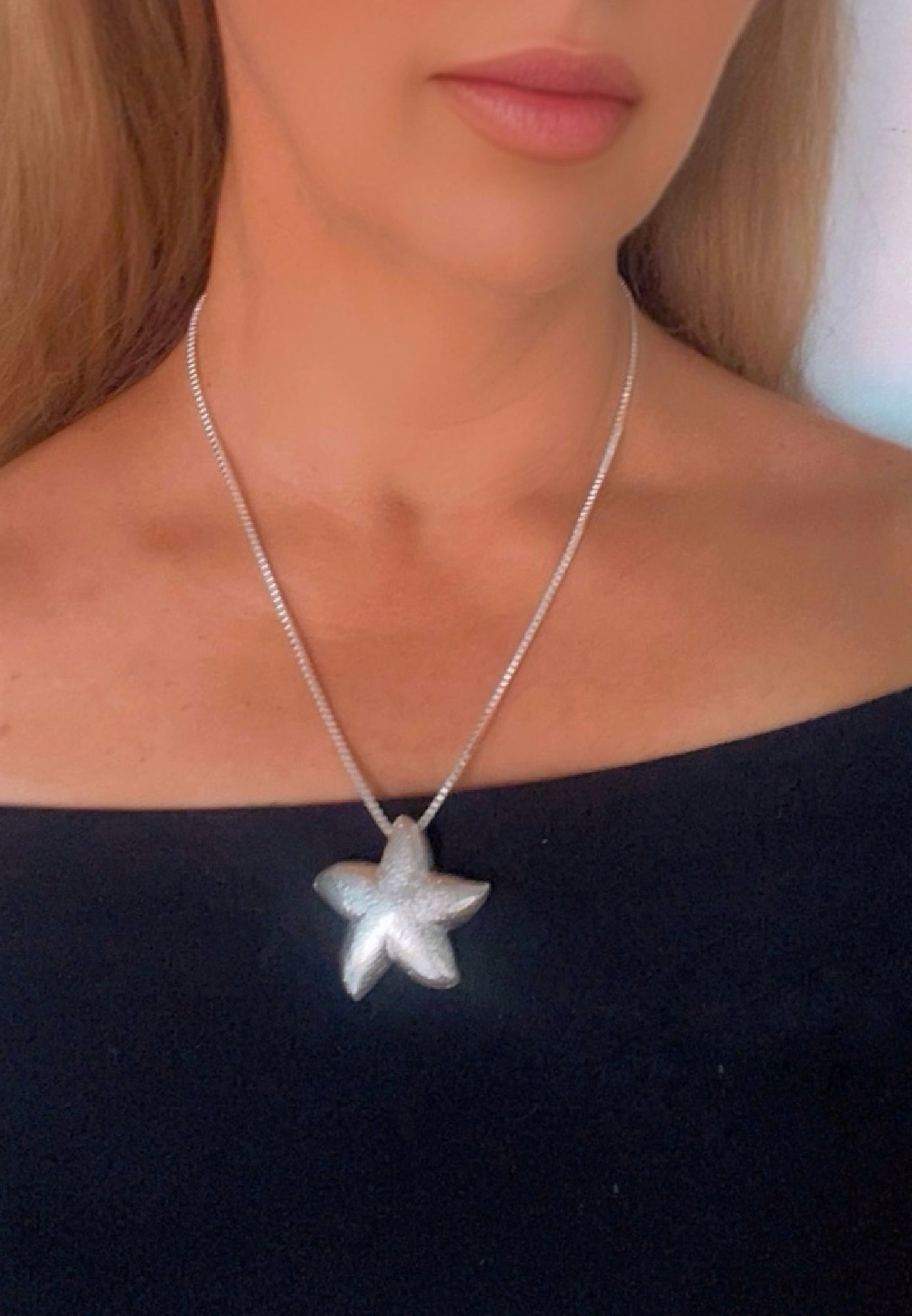Collar estrella marina en plata 10µ y latón chapado. Largo50