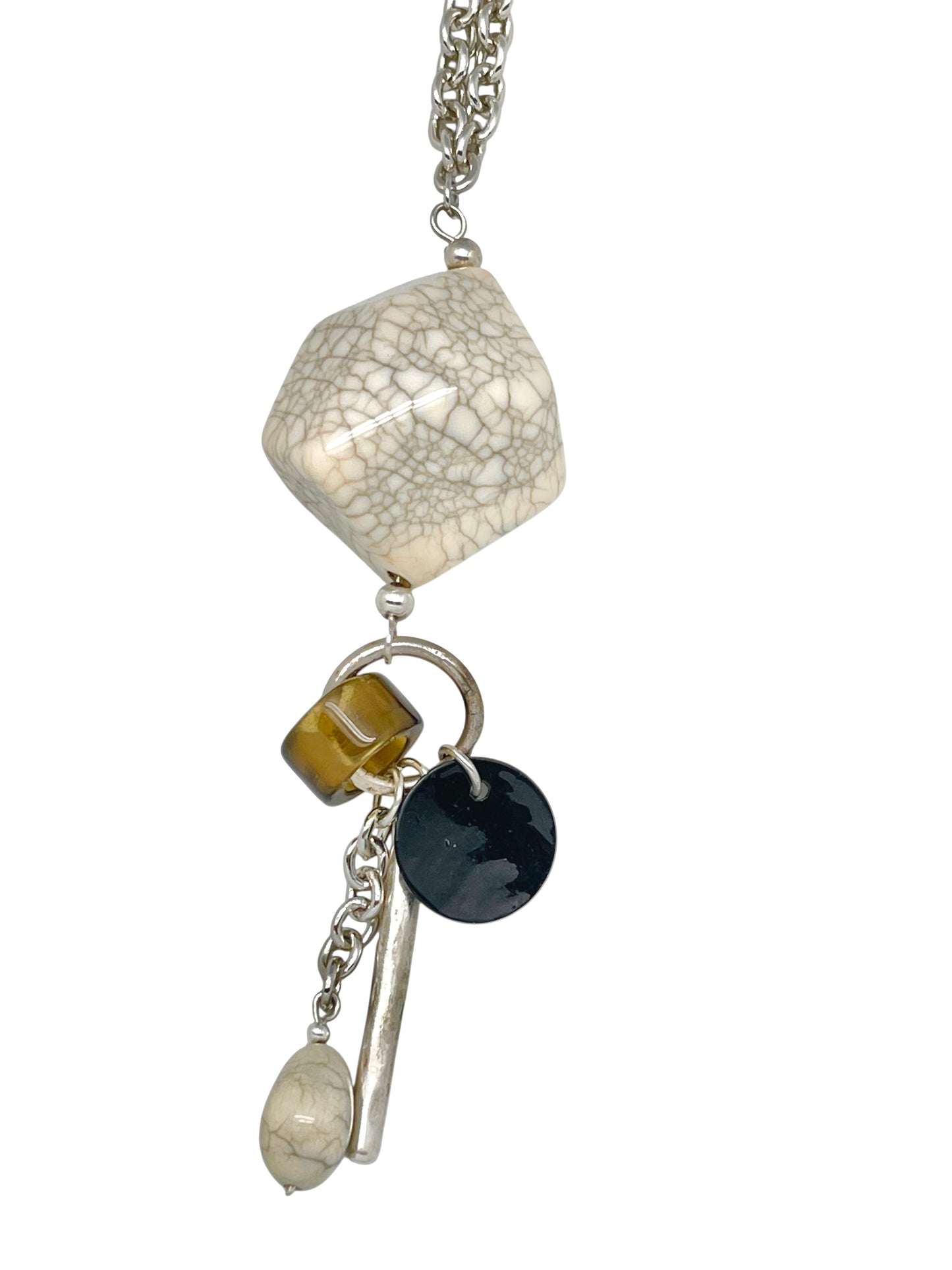 Collar largo Meteoro pendant charms nacar cristal en plata 10µ