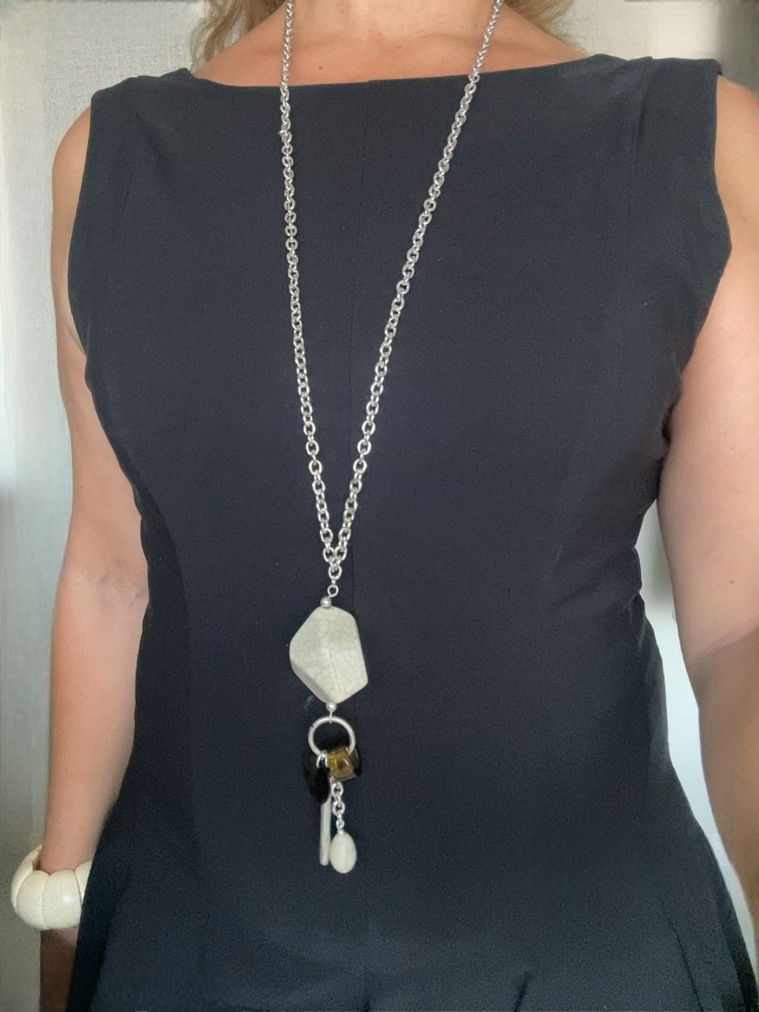 Collar largo Meteoro pendant charms nacar cristal en plata 10µ