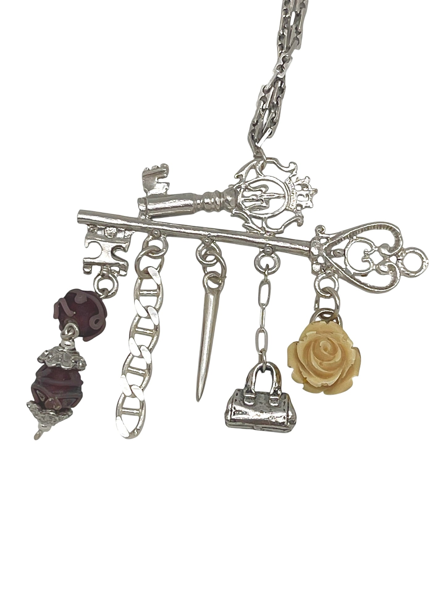 Collar largo Key Club charms pendant en plata chapado 10µ
