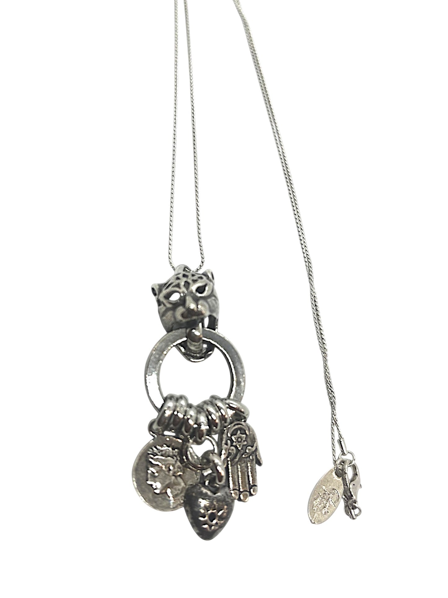 Collar largo tigre y charms plata 10µ y cadena de ratón