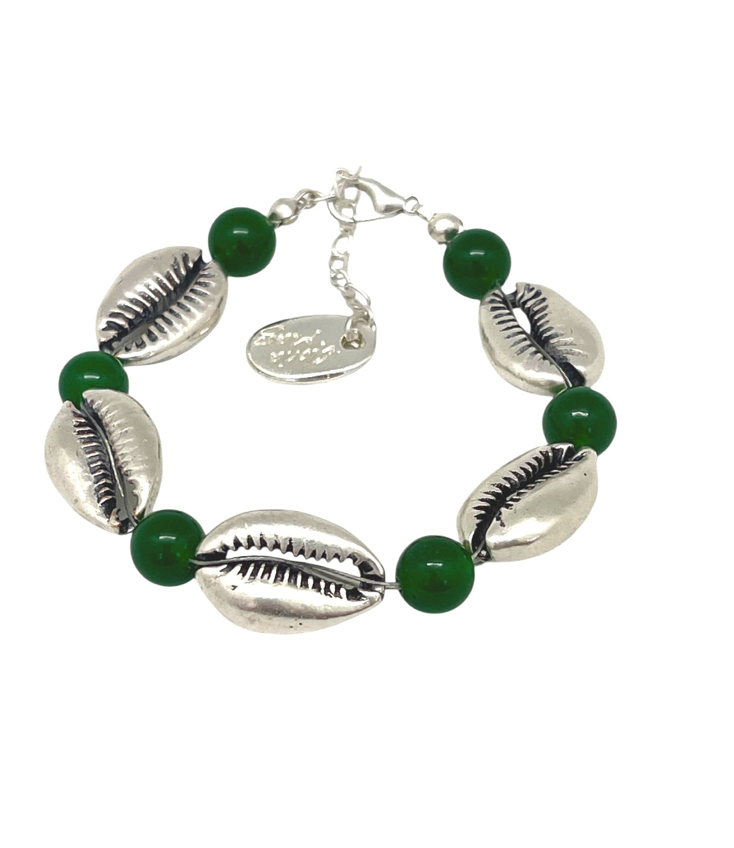 Pulsera caracola jade verde y plata 10µ