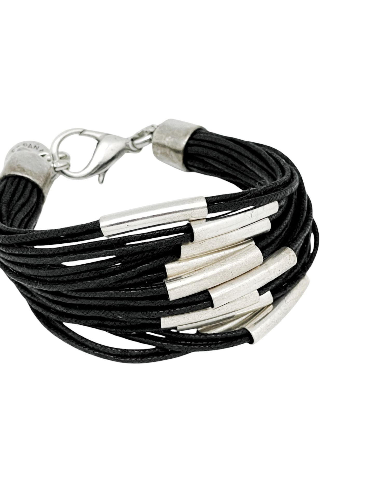 Pulsera Multitubo cordones en negro y plata chapado