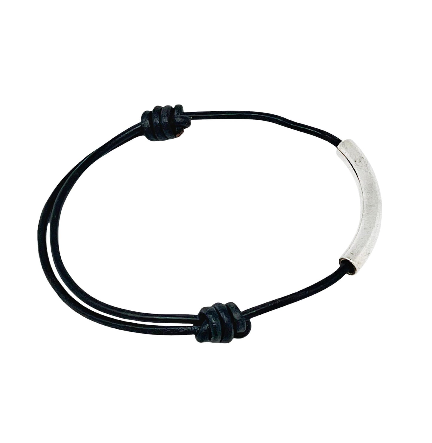 Pulsera Manba cuero negro y plata chapado