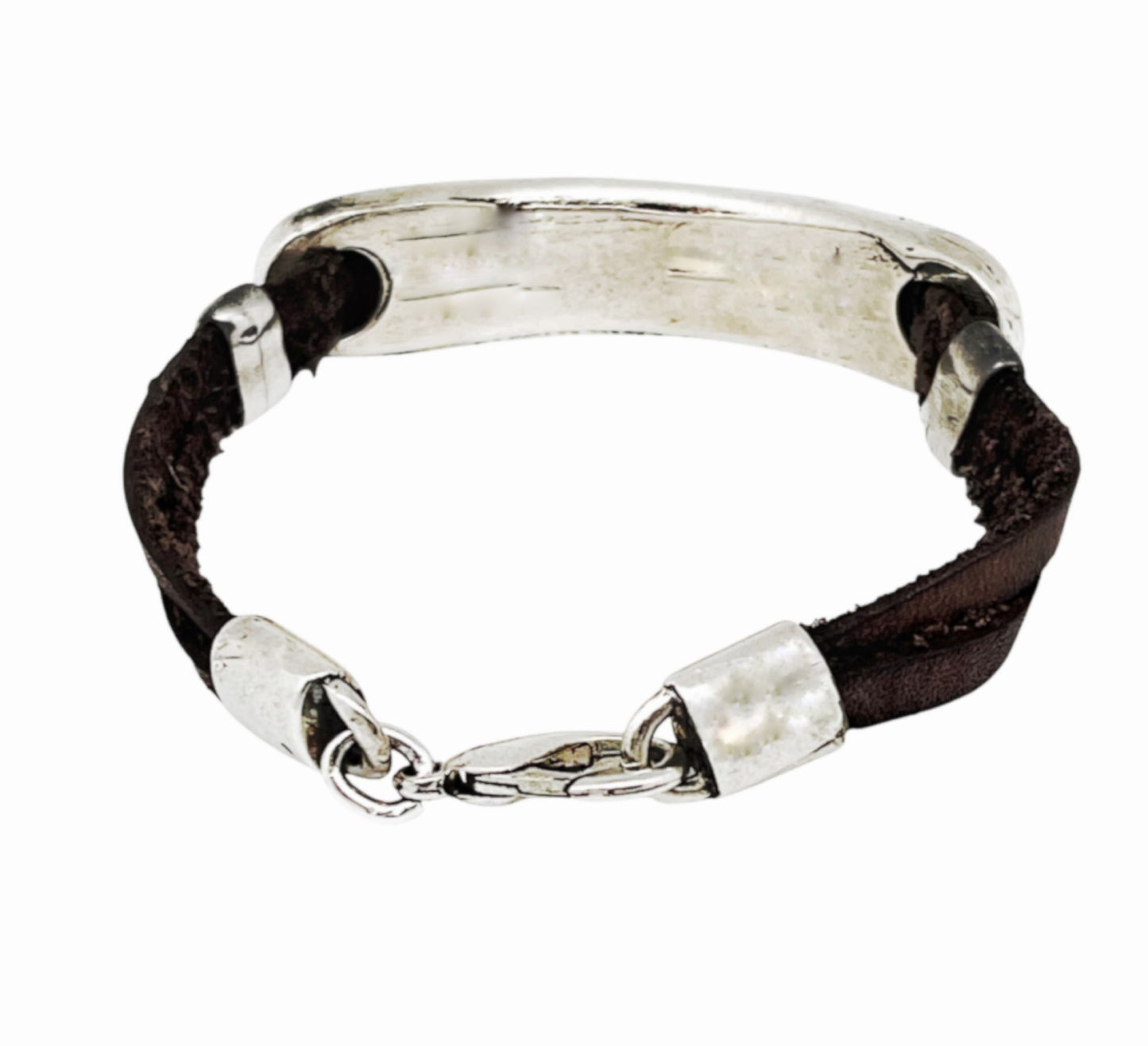 Pulsera Doble tira Base cuero marrón y plata chapado