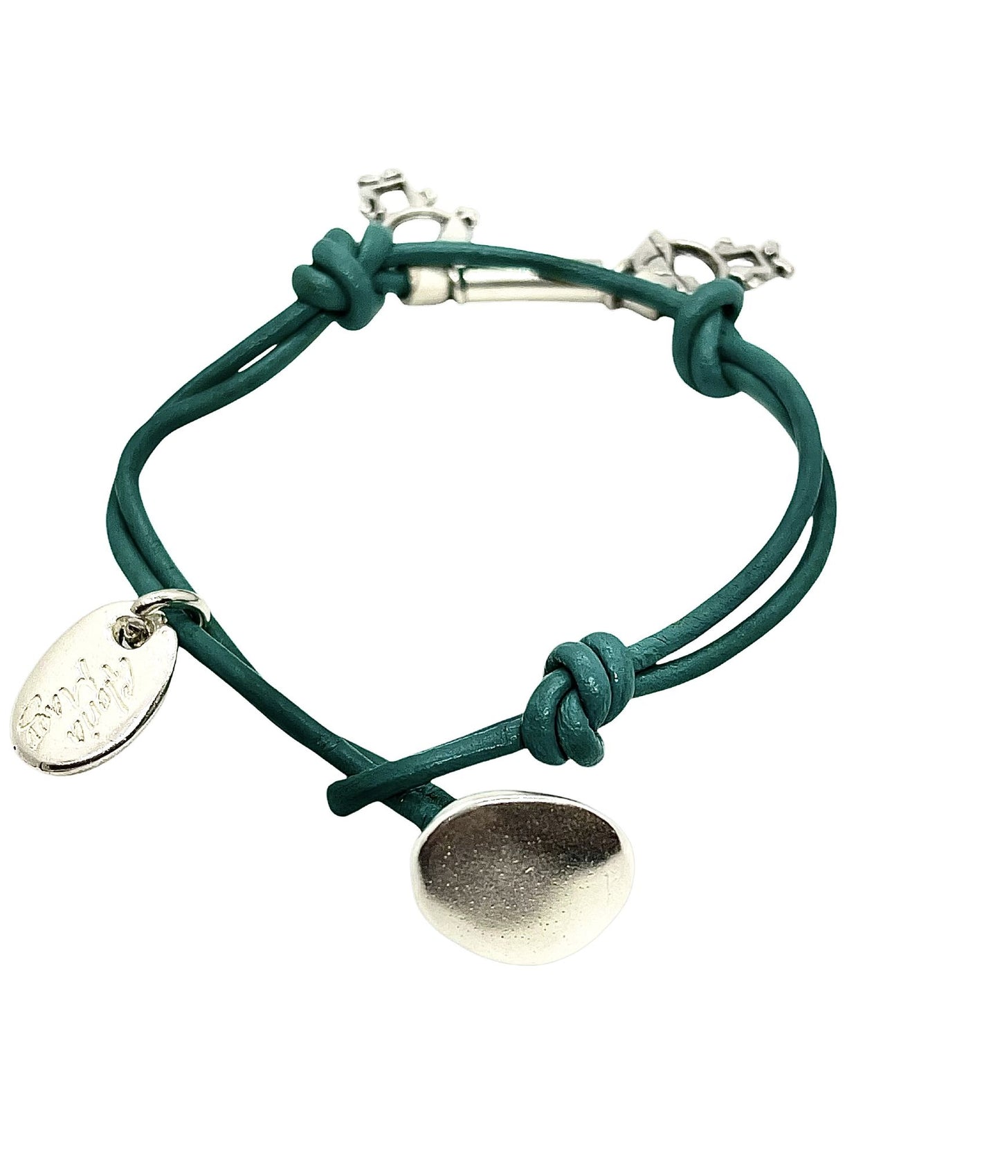 Pulsera cuero charm niño y niña plata chapado cuero turquesa