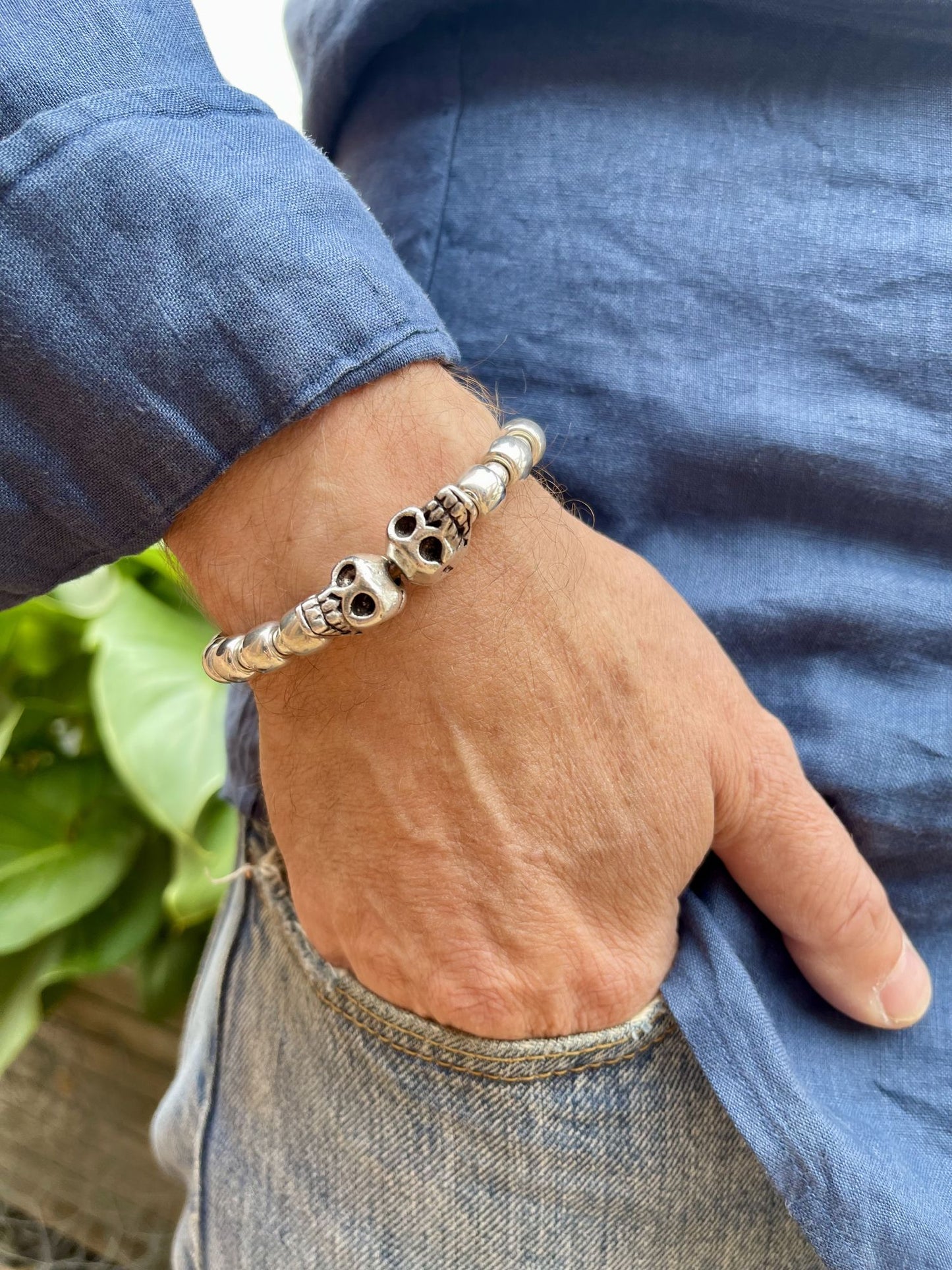 Pulsera Skull completa plata chapado