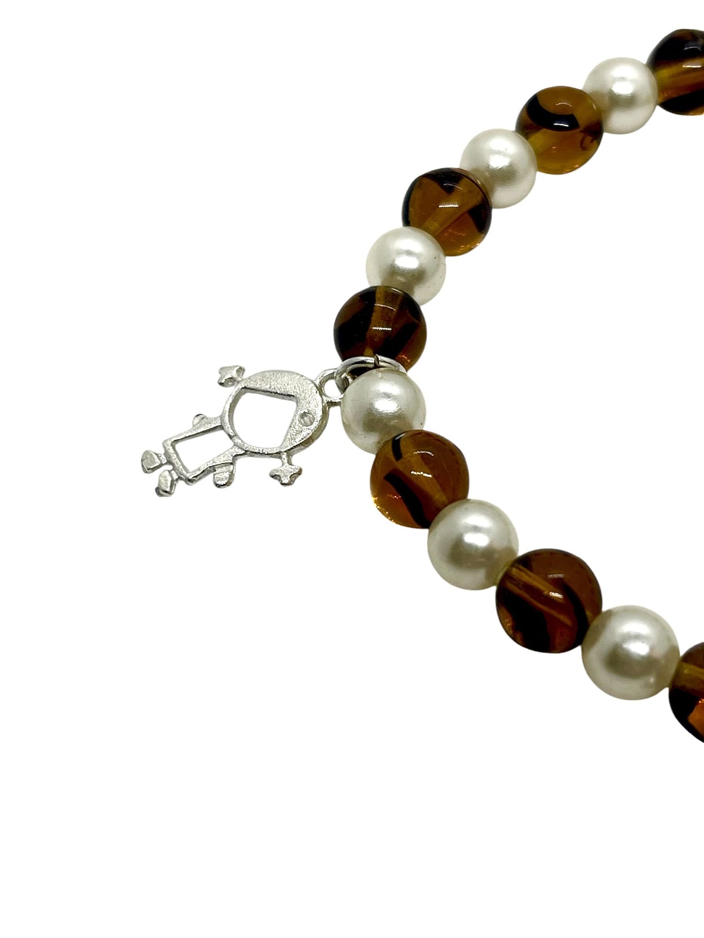 Pulsera Elástica perlas y monedas plata