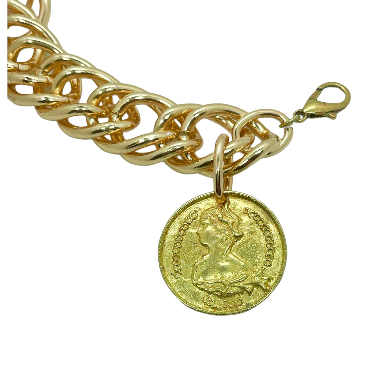 Pulsera Dorado eslabón grande doble con moneda