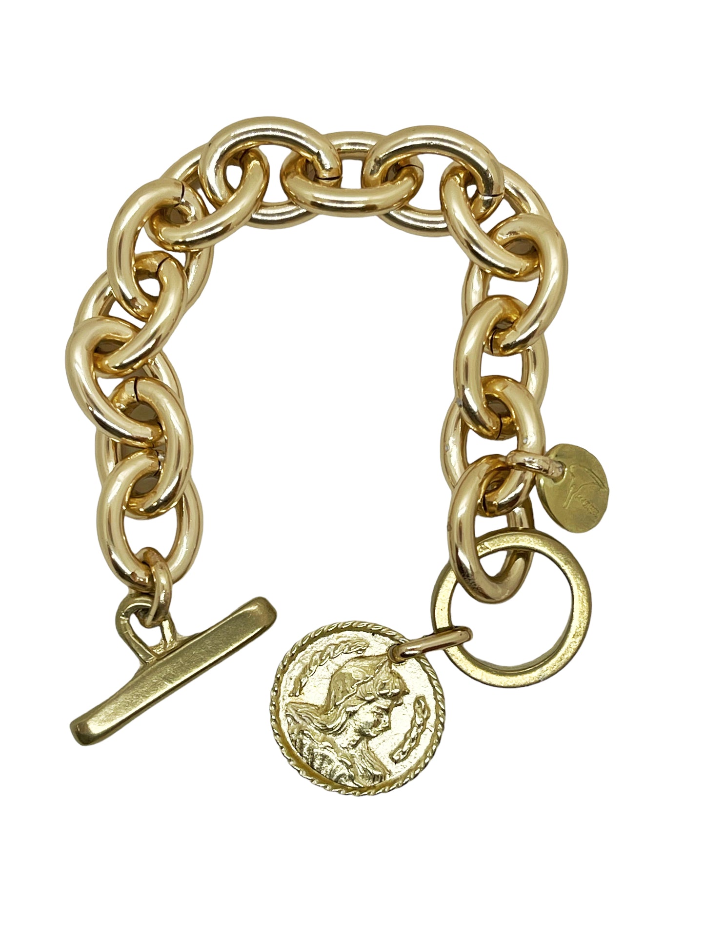 Pulsera en cadena con moneda Camp antigua en dorado