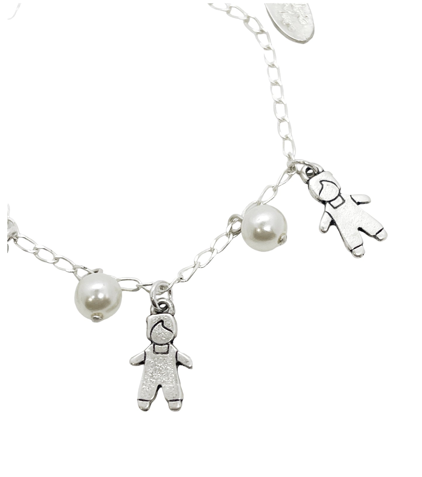Pulsera perlas y charms niños en plata chapado