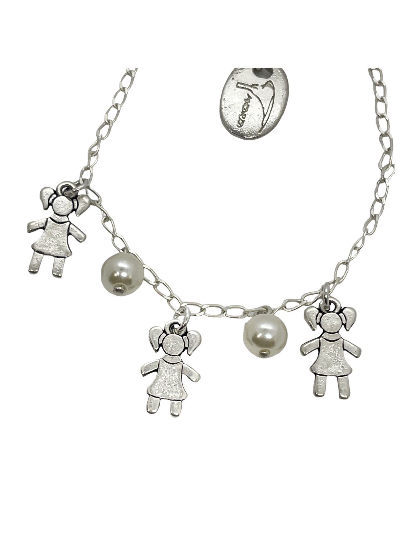 Pulsera perlas y charms niñas en plata chapado